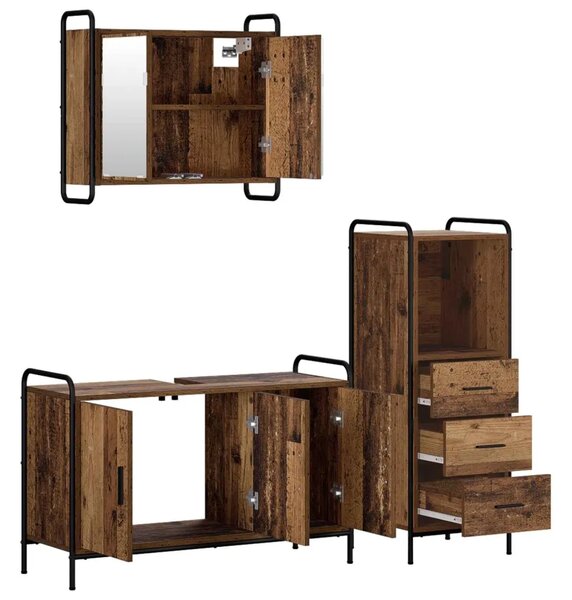 Set ormarića za kupaonicu 3 kom. Staro drvo 40 x 36 x 109 5 cm - Staro drvo Ormarić ispod sudopera (3 vrata) + viseći ormarić +