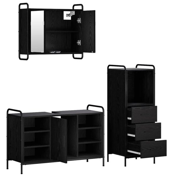Set ormarića za kupaonicu 3 kom. Crni hrast 40 x 36 x 109 5 cm - Crni hrast Ormar ispod sudopera (1 vrata i 2 police) + viseći o