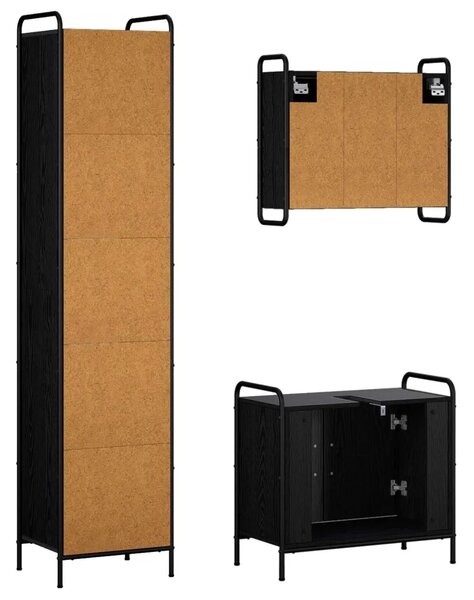 Set ormarića za kupaonicu 3 kom. Crni hrast 40 x 36 x 181 cm - Crni hrast Kupaonski ormarić (2 vrata) + viseći ormarić + kupaons
