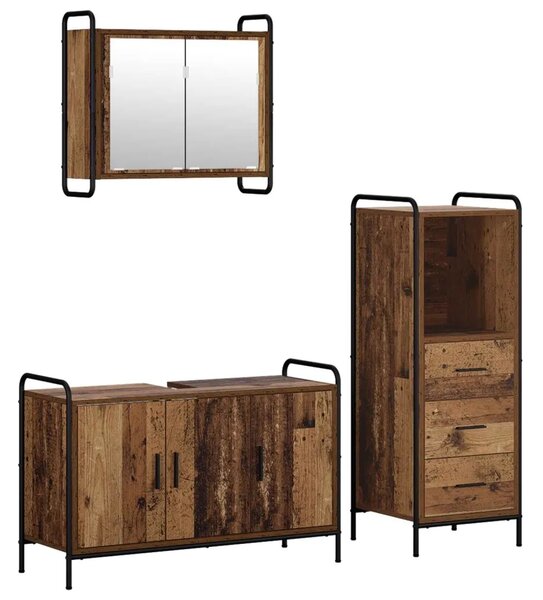 Set ormarića za kupaonicu 3 kom. Staro drvo 40 x 36 x 109 5 cm - Staro drvo Ormarić ispod sudopera (3 vrata) + viseći ormarić +