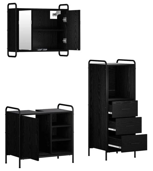 Set ormarića za kupaonicu 3 kom. Crni hrast 40 x 36 x 109 5 cm - Crni hrast Ormarić za umivaonik (1 vrata i 1 polica) + viseći o