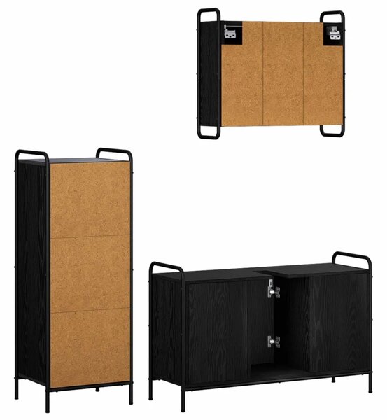 Set ormarića za kupaonicu 3 kom. Crni hrast 40 x 36 x 109 5 cm - Crni hrast Ormar ispod sudopera (1 vrata i 2 police) + viseći o