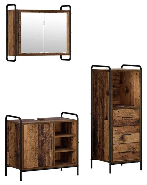 Set ormarića za kupaonicu 3 kom. Staro drvo 40 x 36 x 109 5 cm - Staro drvo Ormarić za umivaonik (1 vrata i 1 polica) + viseći o