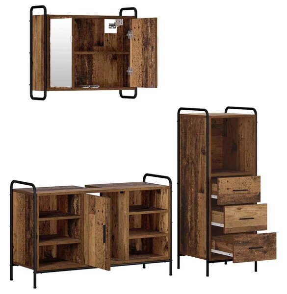 Set ormarića za kupaonicu 3 kom. Staro drvo 40 x 36 x 109 5 cm - Staro drvo Ormar ispod sudopera (1 vrata i 2 police) + viseći o