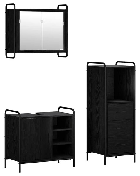 Set ormarića za kupaonicu 3 kom. Crni hrast 40 x 36 x 109 5 cm - Crni hrast Ormarić za umivaonik (1 vrata i 1 polica) + viseći o