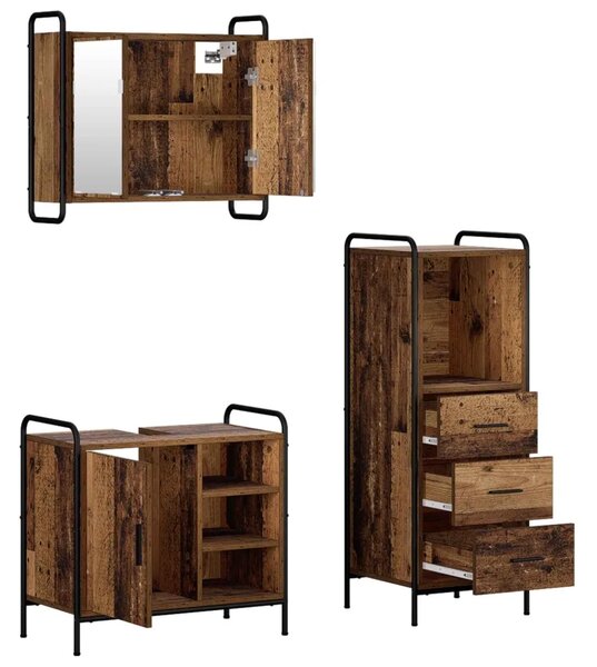 Set ormarića za kupaonicu 3 kom. Staro drvo 40 x 36 x 109 5 cm - Staro drvo Ormarić za umivaonik (1 vrata i 1 polica) + viseći o