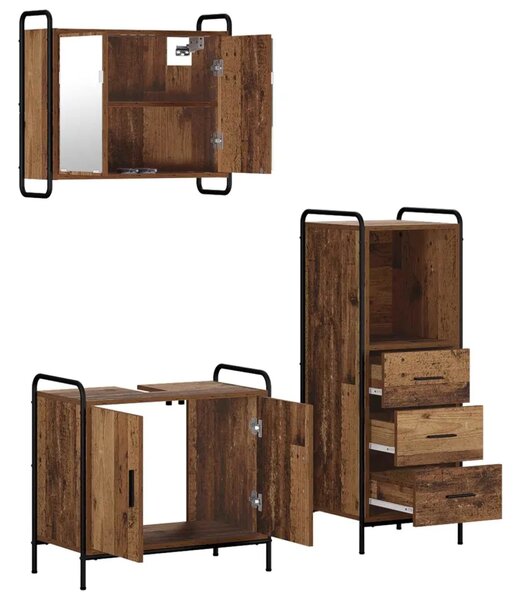 Set ormarića za kupaonicu 3 kom. Staro drvo 40 x 36 x 109 5 cm - Staro drvo Kupaonski ormarić (2 vrata) + viseći ormarić + kupao