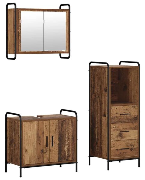 Set ormarića za kupaonicu 3 kom. Staro drvo 40 x 36 x 109 5 cm - Staro drvo Kupaonski ormarić (2 vrata) + viseći ormarić + kupao