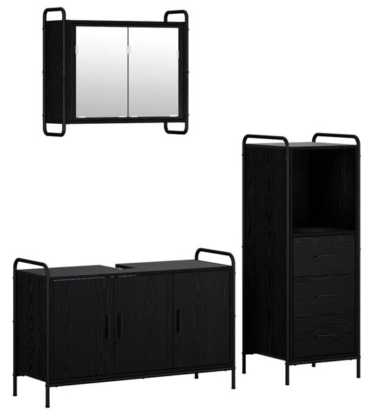 Set ormarića za kupaonicu 3 kom. Crni hrast 40 x 36 x 109 5 cm - Crni hrast Ormarić ispod sudopera (3 vrata) + viseći ormarić +