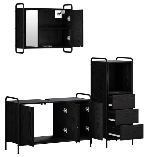 Set ormarića za kupaonicu 3 kom. Crni hrast 40 x 36 x 109 5 cm - Crni hrast Ormarić ispod sudopera (3 vrata) + viseći ormarić +