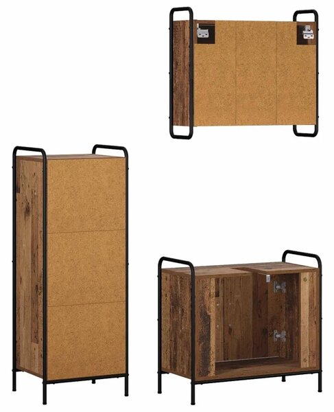 Set ormarića za kupaonicu 3 kom. Staro drvo 40 x 36 x 109 5 cm - Staro drvo Kupaonski ormarić (2 vrata) + viseći ormarić + kupao
