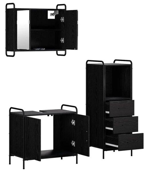 Set ormarića za kupaonicu 3 kom. Crni hrast 40 x 36 x 109 5 cm - Crni hrast Kupaonski ormarić (2 vrata) + viseći ormarić + kupao
