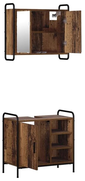 Set ormarića za kupaonicu 2 kom. Staro drvo 65 5 x 34 x 61 cm - Staro drvo Ormar s umivaonikom (1 vrata i 1 polica) + viseći orm