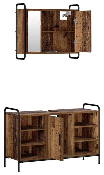 Set ormarića za kupaonicu 2 kom. Staro drvo 65 5 x 34 x 61 cm - Staro drvo Kuhinjska elemenata (1 vrata i 2 police) + viseći orm