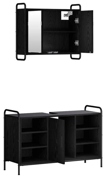 Set ormarića za kupaonicu 2 kom. Crni hrast 65 5 x 34 x 61 cm - Crni hrast Kuhinjska elemenata (1 vrata i 2 police) + viseći orm