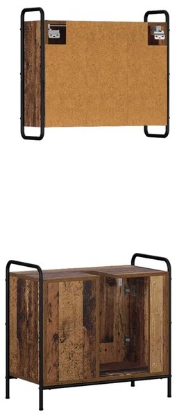 Set ormarića za kupaonicu 2 kom. Staro drvo 65 5 x 34 x 61 cm - Staro drvo Ormar s umivaonikom (1 vrata i 1 polica) + viseći orm