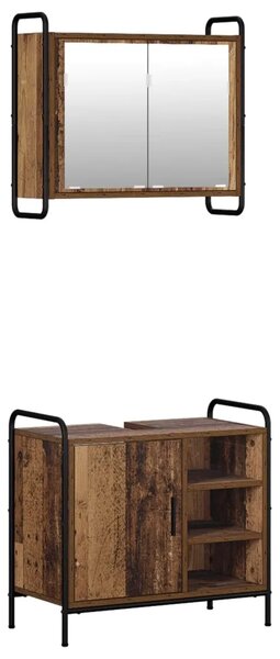 Set ormarića za kupaonicu 2 kom. Staro drvo 65 5 x 34 x 61 cm - Staro drvo Ormar s umivaonikom (1 vrata i 1 polica) + viseći orm