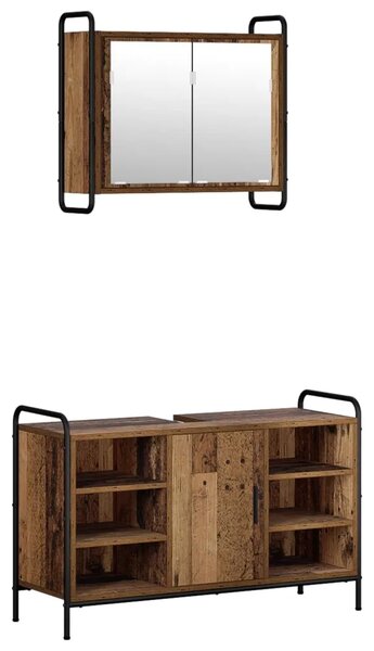 Set ormarića za kupaonicu 2 kom. Staro drvo 65 5 x 34 x 61 cm - Staro drvo Kuhinjska elemenata (1 vrata i 2 police) + viseći orm
