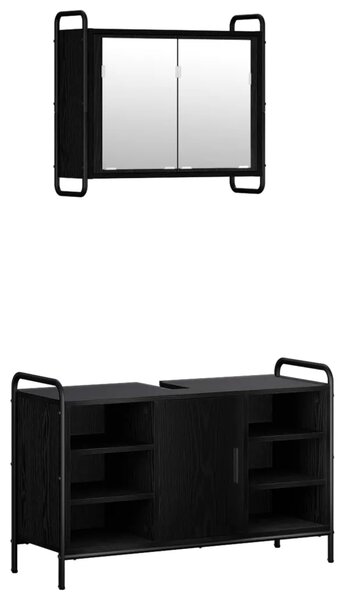 Set ormarića za kupaonicu 2 kom. Crni hrast 65 5 x 34 x 61 cm - Crni hrast Kuhinjska elemenata (1 vrata i 2 police) + viseći orm