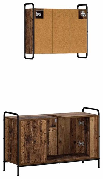 Set ormarića za kupaonicu 2 kom. Staro drvo 65 5 x 34 x 61 cm - Staro drvo Kuhinjska elemenata (1 vrata i 2 police) + viseći orm