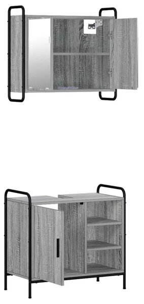 Set ormarića za kupaonicu 2 kom. Siva Sonoma 65 5 x 34 x 61 cm - Siva Sonoma Ormar s umivaonikom (1 vrata i 1 polica) + viseći o