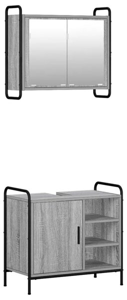Set ormarića za kupaonicu 2 kom. Siva Sonoma 65 5 x 34 x 61 cm - Siva Sonoma Ormar s umivaonikom (1 vrata i 1 polica) + viseći o