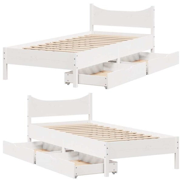 Okvir kreveta s ladicama bijeli 75x190 cm od borovine - Bijela / 75 x 190 cm