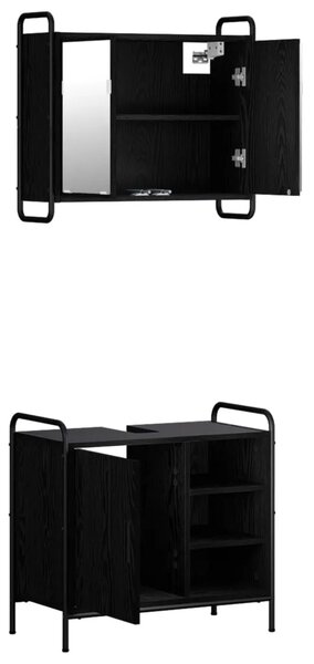 Set ormarića za kupaonicu 2 kom. Crni hrast 65 5 x 34 x 61 cm - Crni hrast Ormar s umivaonikom (1 vrata i 1 polica) + viseći orm