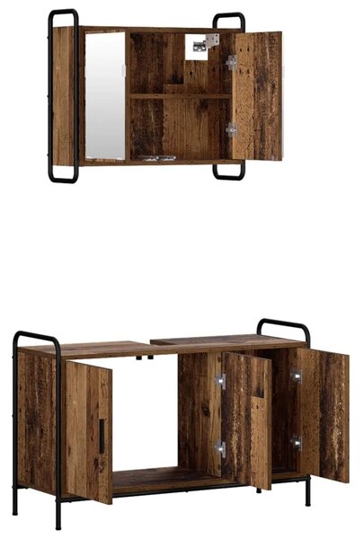 Set ormarića za kupaonicu 2 kom. Staro drvo 65 5 x 34 x 61 cm - Staro drvo Ormar s umivaonikom (3 vrata) + viseći ormar