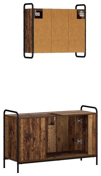 Set ormarića za kupaonicu 2 kom. Staro drvo 65 5 x 34 x 61 cm - Staro drvo Ormar s umivaonikom (3 vrata) + viseći ormar