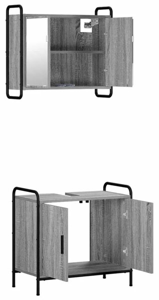 Set ormarića za kupaonicu 2 kom. Siva Sonoma 65 5 x 34 x 61 cm - Siva Sonoma Ormar s umivaonikom (2 vrata) + viseći ormar