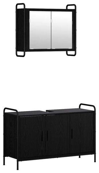 Set ormarića za kupaonicu 2 kom. Crni hrast 65 5 x 34 x 61 cm - Crni hrast Ormar s umivaonikom (3 vrata) + viseći ormar