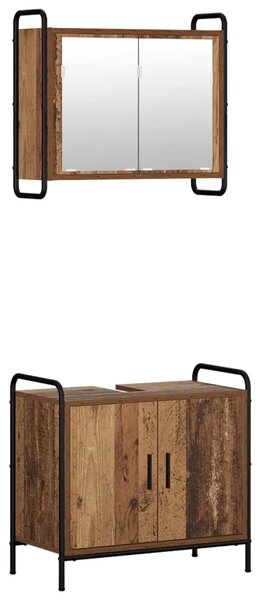 Set ormarića za kupaonicu 2 kom. Staro drvo 65 5 x 34 x 61 cm - Staro drvo Ormar s umivaonikom (2 vrata) + viseći ormar