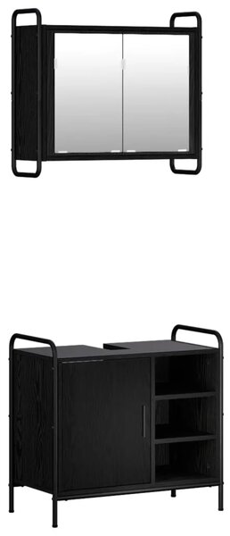 Set ormarića za kupaonicu 2 kom. Crni hrast 65 5 x 34 x 61 cm - Crni hrast Ormar s umivaonikom (1 vrata i 1 polica) + viseći orm