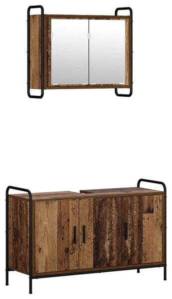 Set ormarića za kupaonicu 2 kom. Staro drvo 65 5 x 34 x 61 cm - Staro drvo Ormar s umivaonikom (3 vrata) + viseći ormar