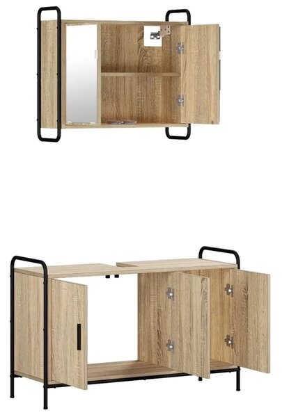 Set ormarića za kupaonicu 2 kom. Hrast sonoma 65 5 x 34 x 61 cm - Hrast sonoma Ormar s umivaonikom (3 vrata) + viseći ormar