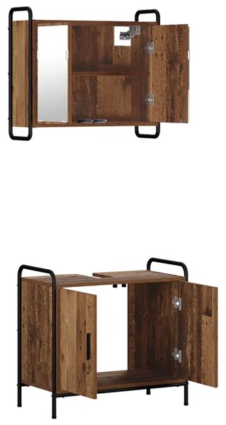 Set ormarića za kupaonicu 2 kom. Staro drvo 65 5 x 34 x 61 cm - Staro drvo Ormar s umivaonikom (2 vrata) + viseći ormar