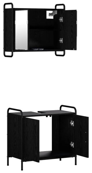 Set ormarića za kupaonicu 2 kom. Crni hrast 65 5 x 34 x 61 cm - Crni hrast Ormar s umivaonikom (2 vrata) + viseći ormar