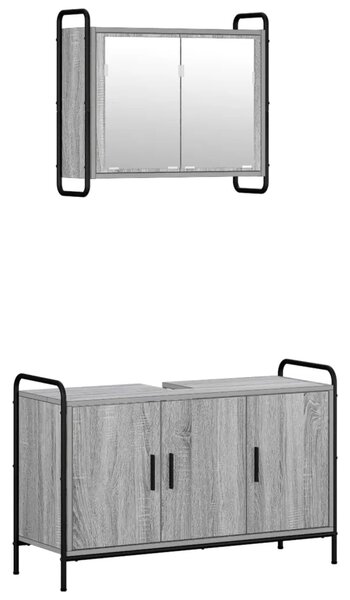 Set ormarića za kupaonicu 2 kom. Siva Sonoma 65 5 x 34 x 61 cm - Siva Sonoma Ormar s umivaonikom (3 vrata) + viseći ormar