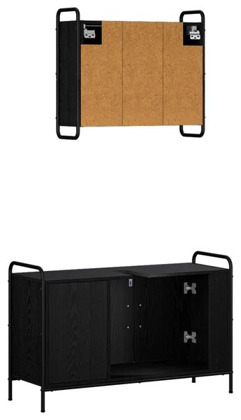 Set ormarića za kupaonicu 2 kom. Crni hrast 65 5 x 34 x 61 cm - Crni hrast Ormar s umivaonikom (3 vrata) + viseći ormar