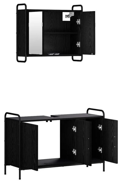 Set ormarića za kupaonicu 2 kom. Crni hrast 65 5 x 34 x 61 cm - Crni hrast Ormar s umivaonikom (3 vrata) + viseći ormar