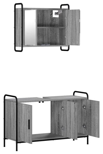 Set ormarića za kupaonicu 2 kom. Siva Sonoma 65 5 x 34 x 61 cm - Siva Sonoma Ormar s umivaonikom (3 vrata) + viseći ormar