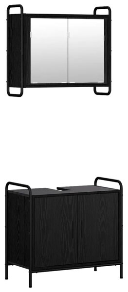 Set ormarića za kupaonicu 2 kom. Crni hrast 65 5 x 34 x 61 cm - Crni hrast Ormar s umivaonikom (2 vrata) + viseći ormar