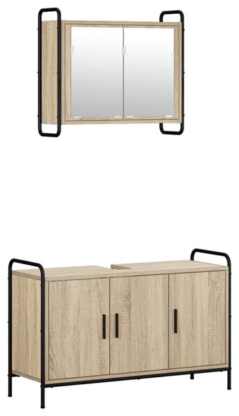 Set ormarića za kupaonicu 2 kom. Hrast sonoma 65 5 x 34 x 61 cm - Hrast sonoma Ormar s umivaonikom (3 vrata) + viseći ormar