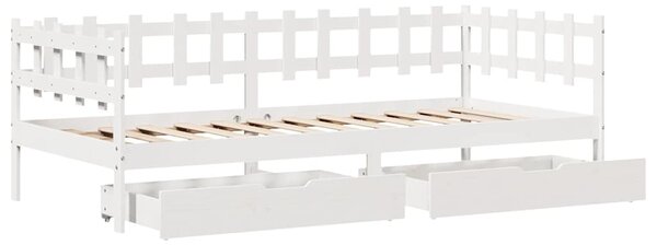 Dnevni krevet s ladicama bez madraca 90x200 cm masivno drvo - Bijela / 90 x 200 cm