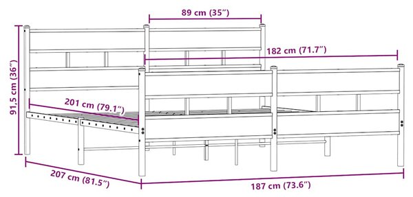 Metalni okvir kreveta bez madraca boja hrasta sonome 180x200 cm - Smeđa / 180 x 200 cm