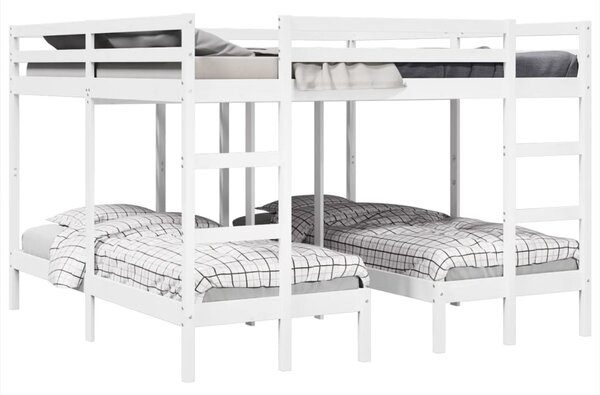 Trostruki krevet na kat bijeli 200x200/80x200 cm od borovine - Bijela / 200 x 200/80 x 200 cm