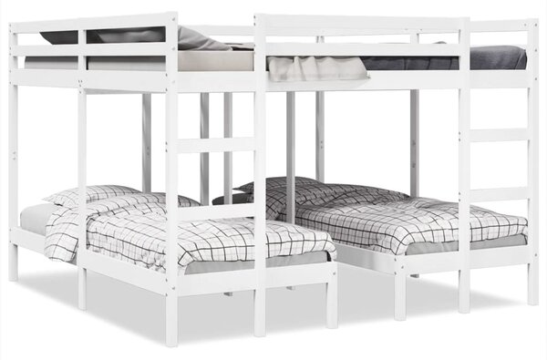 Trostruki krevet na kat bijeli 200x200/80x200 cm od borovine - Bijela / 200 x 200/80 x 200 cm