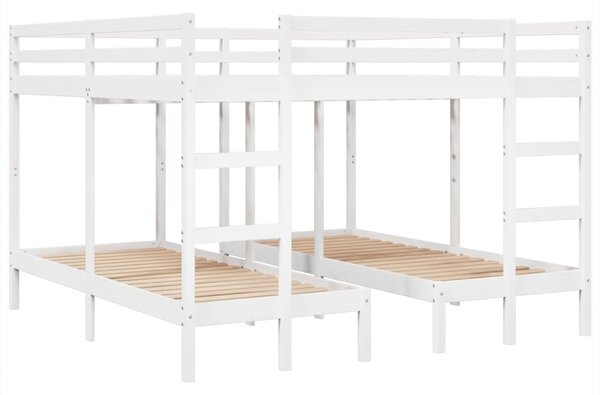 Trostruki krevet na kat bijeli 200x200/80x200 cm od borovine - Bijela / 200 x 200/80 x 200 cm