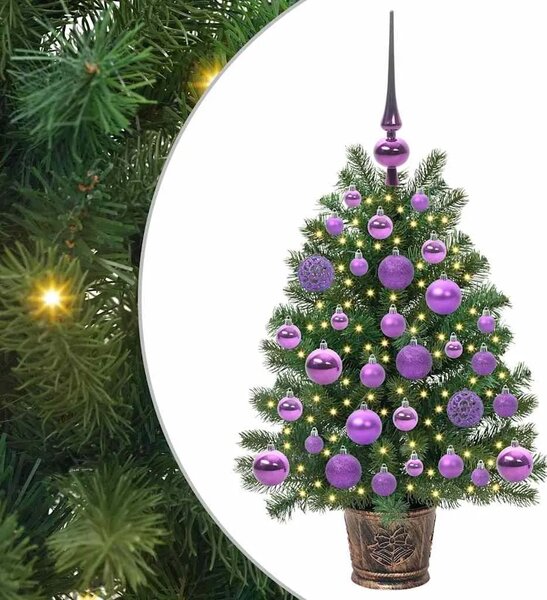 Umjetno božićno drvce s 150 LED svjetlima Zelena 75 cm PE i PVC - 75 cm s LED-ima i ljubičastim kuglicama